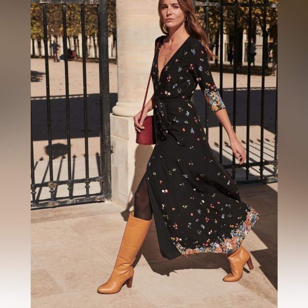 Sezane Gillian Dress Maxi Multicolor Floral Printed Boudoir Size 36 US 4 - Picture 8 of 9